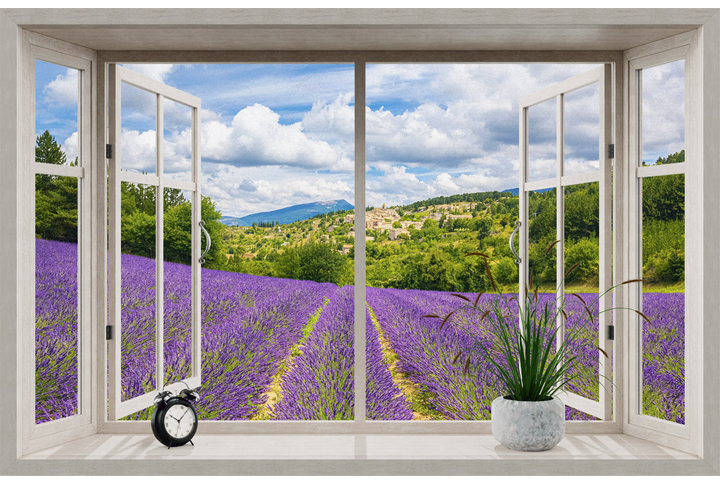 Фотообои «Распахнутое окно с видом на лавандовые поля»