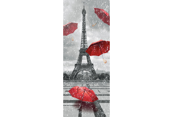 Фотообои «Зонты под дождем на фоне Эйфелевой башни»