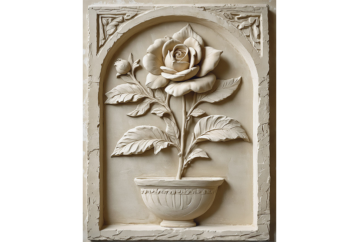 Фотообои «Каменная роза в вазе под барельеф»