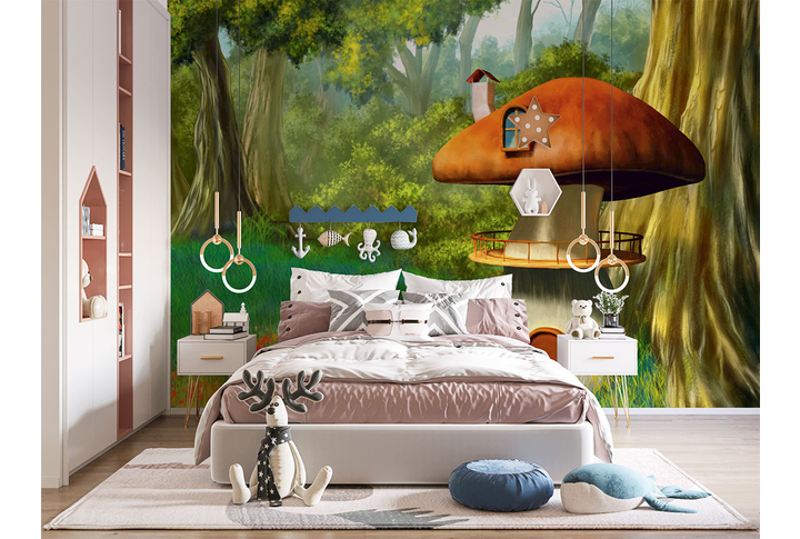 Фотообои «Гриб-дом в сказочном лесу» в интерьере