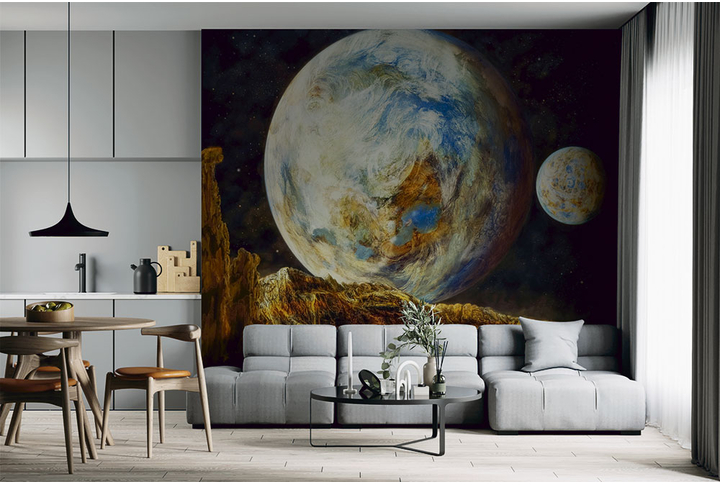 Фотообои «Вид с планеты на космос» в интерьере