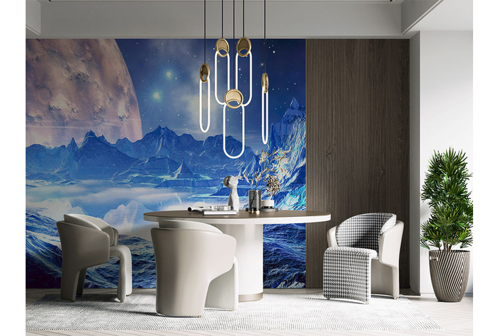 Фотообои «Голубая планета в космосе» в интерьере
