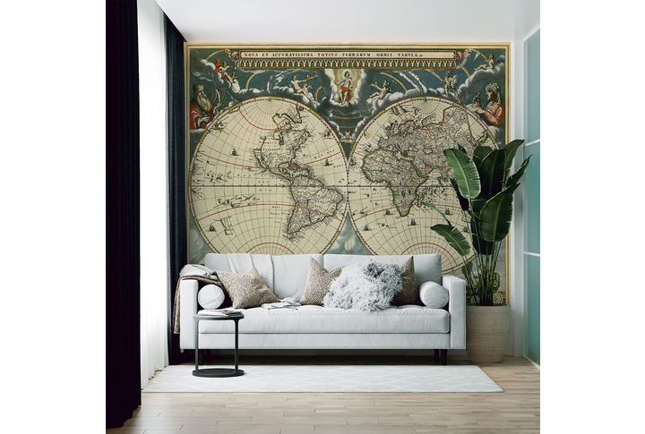 Фотообои «Средневековая карта мира» в интерьере