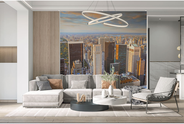 Фотообои «Закат над городом Нью-Йорком» в интерьере