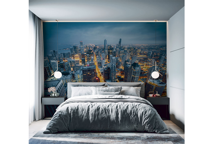 Фотообои «Дороги ночного города Чикаго» в интерьере