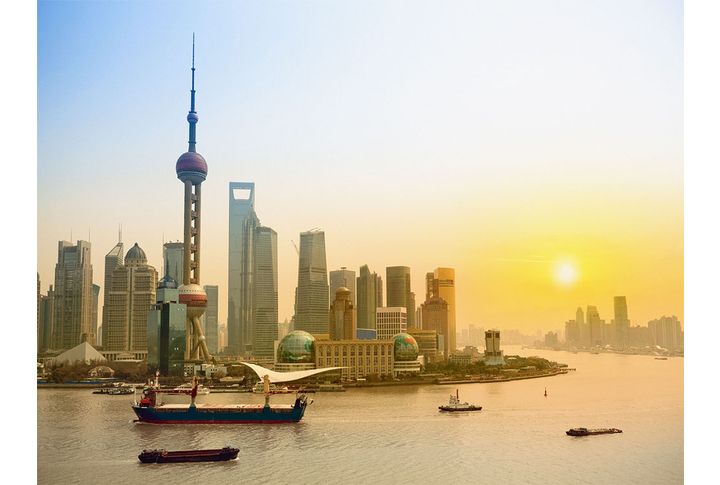 Фотообои «Вид на город Шанхай в свете заката»