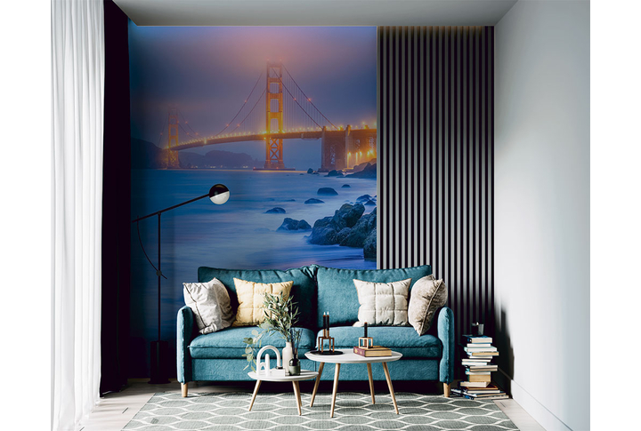 Фотообои «Туманный ночной мост в Сан-Франциско» в интерьере