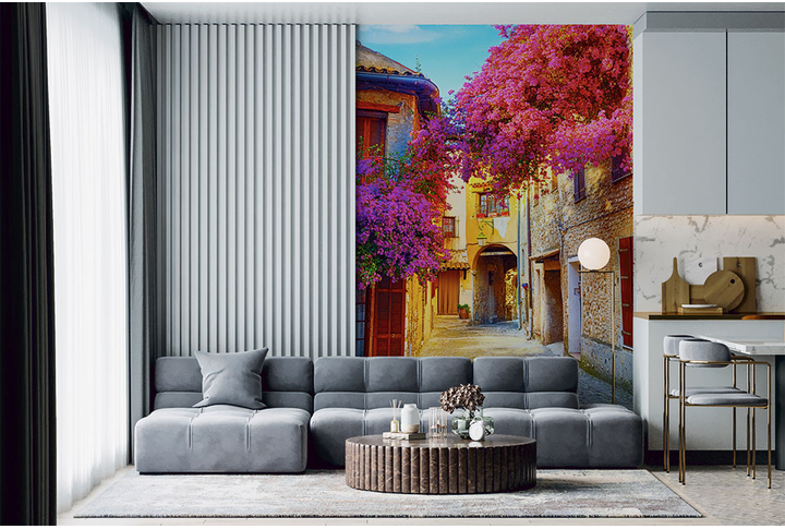 Фотообои «Цветущая улочка Прованса» в интерьере