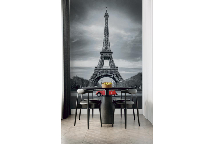 Фотообои «Ретро машина на фоне Эйфелевой башни» в интерьере