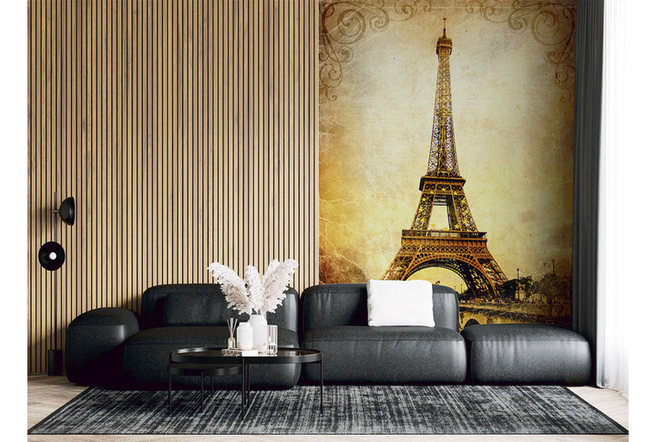 Фотообои «Париж и Эйфелева башня в винтажном стиле» в интерьере
