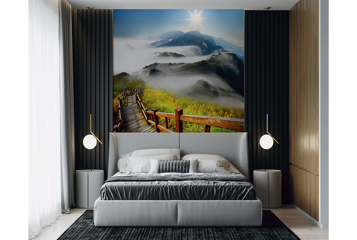 Фотообои «Горы в тумане в лучах солнца» в интерьере