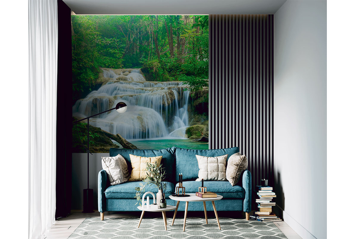 Фотообои «Водопад в зеленых джунглях» в интерьере