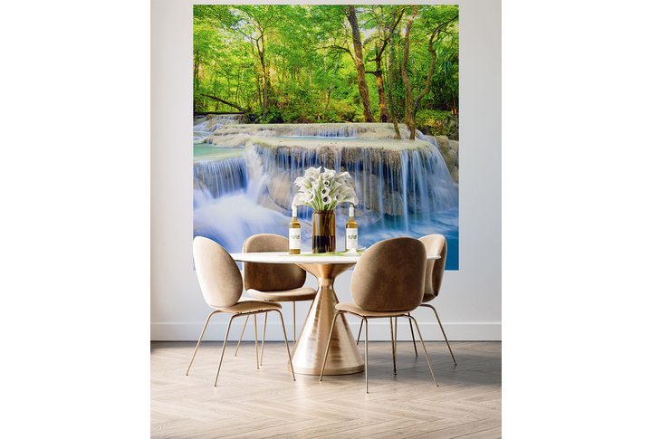 Фотообои «Водопад в окружении леса» в интерьере