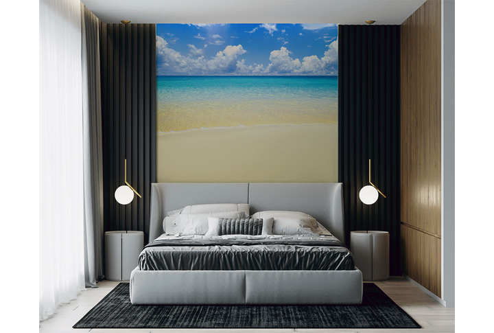 Фотообои «Лазурное море, берег и облака» в интерьере