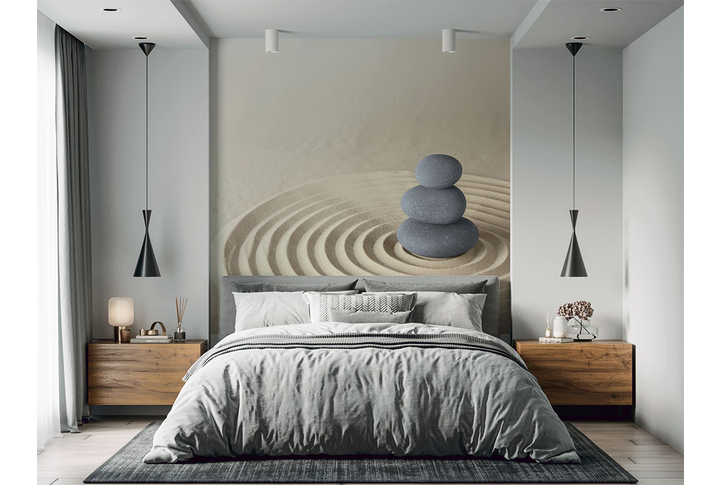 Фотообои «Камни в кругах на песке, фен-шуй» в интерьере