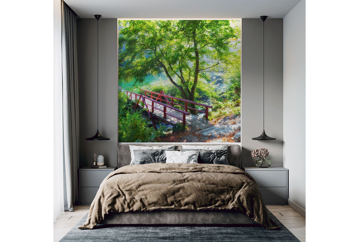 Фотообои «Зеленое дерево у мостика» в интерьере