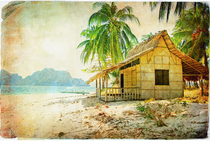 Фотообои «Домик под пальмами у моря»