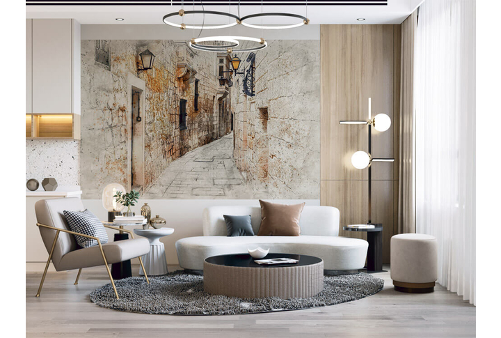 Фотообои «Старинная улица между домов» в интерьере