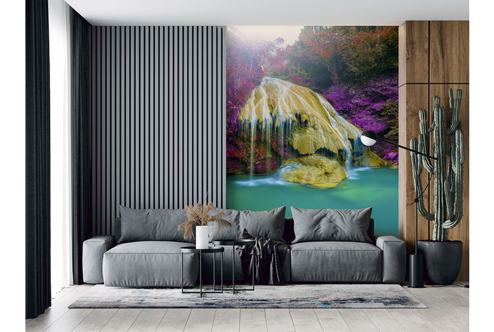 Фотообои «Водопад в осенних красках» в интерьере