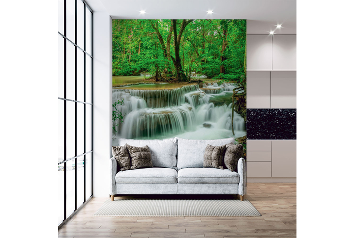 Фотообои «Зеленый водопад в джунглях» в интерьере