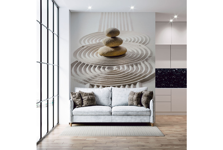 Фотообои «Узоры на песке и гладкие камни» в интерьере