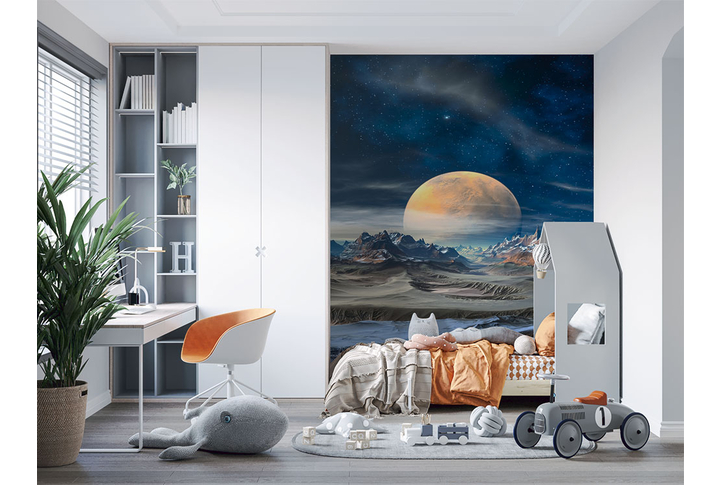 Фотообои «Восходящая планета в космосе» в интерьере