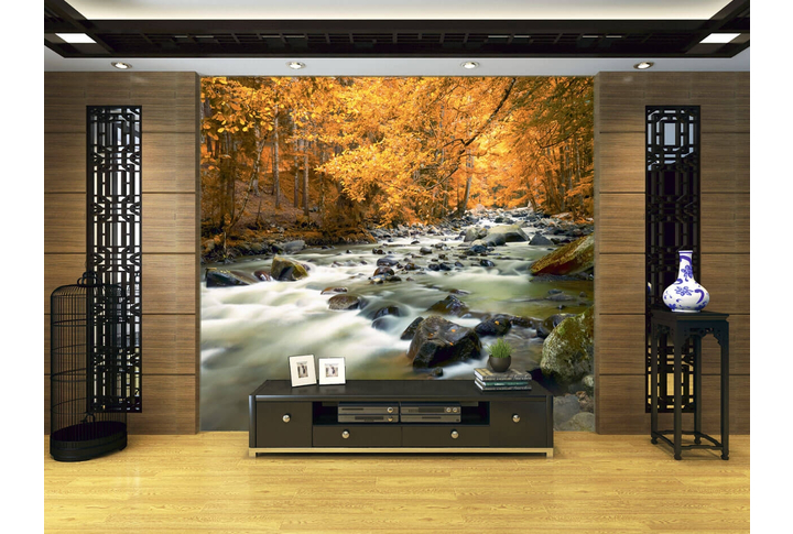 Фотообои «Бурная река в осеннем лесу» в интерьере