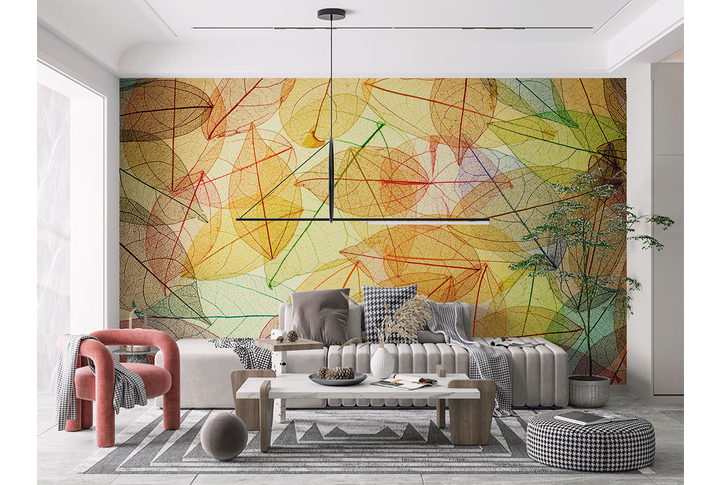 Фотообои «Осенние листья прозрачные» в интерьере