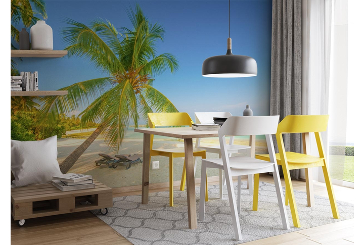 Фотообои «Пальмы на песчаном берегу моря» в интерьере
