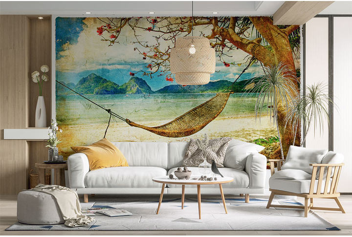 Фотообои «Гамак под деревом у моря» в интерьере