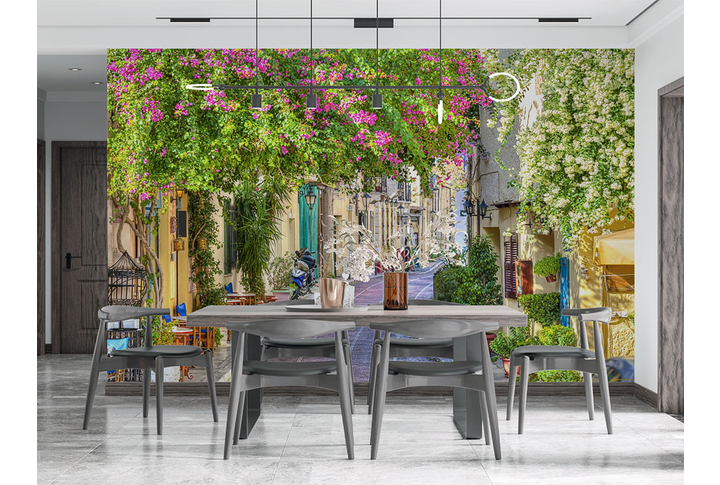Фотообои «Итальянская улица в цветах» в интерьере