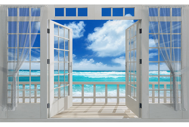 Фотообои «3D Окно на балконе с видом на морской прибой»