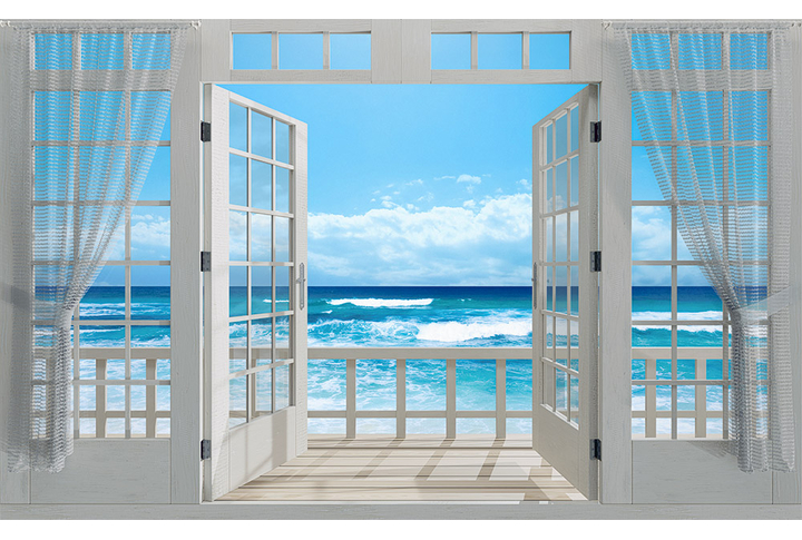 Фотообои «Светлая веранда с окном на море»