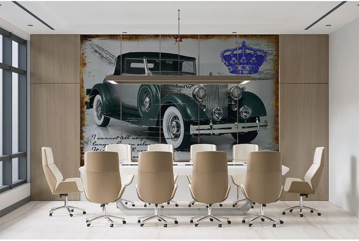 Фотообои «Картина с ретро машиной» в интерьере
