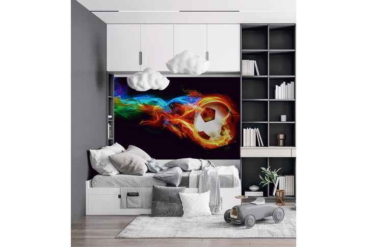 Фотообои «Горящий футбольный мяч» в интерьере