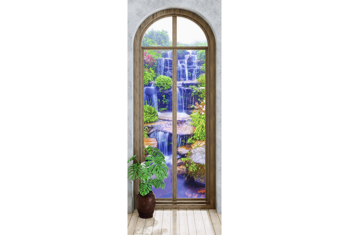 Фотообои «Узкое окно с видом на водопады»