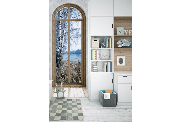 Фотообои «Окно в осенний лес» в интерьере