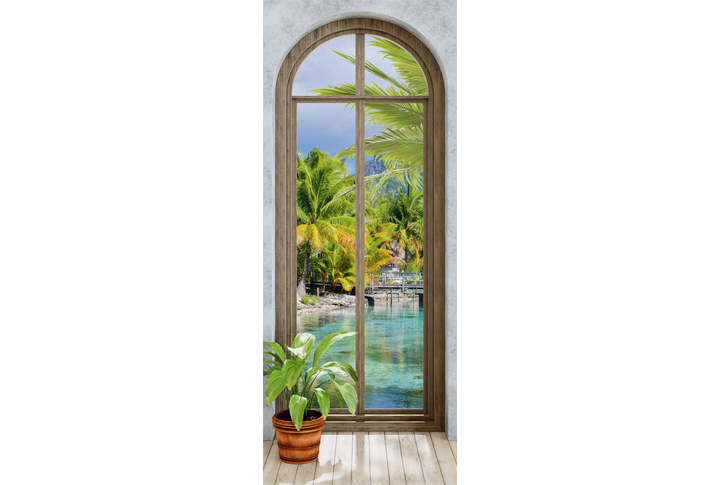 Фотообои «Узкое окно с видом на морскую бухту»