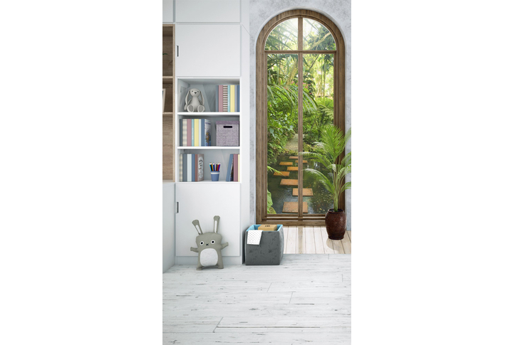 Фотообои «Узкое окно в тропическом саду» в интерьере