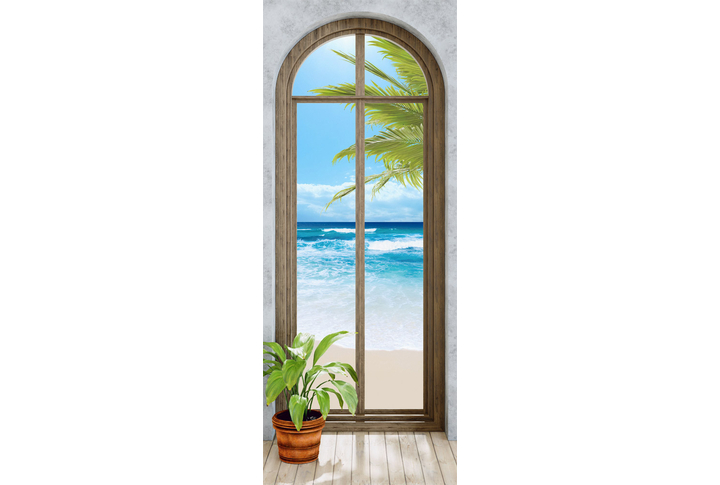 Фотообои «Узкое окно с видом на морской берег и волны»