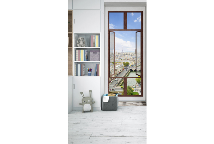 Фотообои «Открытое узкое окно на город париж» в интерьере