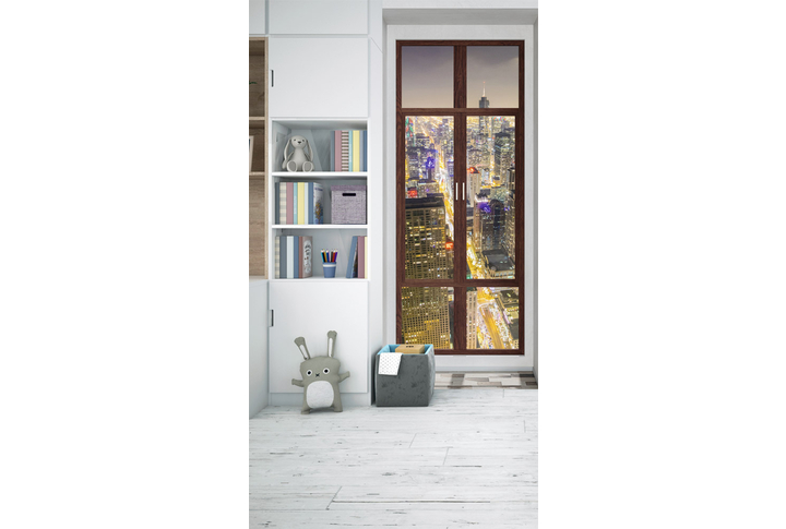 Фотообои «Вид из окна на ночной город Чикаго» в интерьере