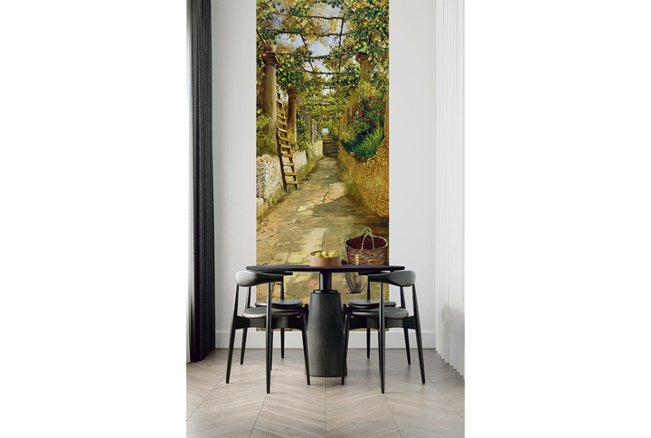 Фотообои «Дорожка в саду под арками и колоннами» в интерьере