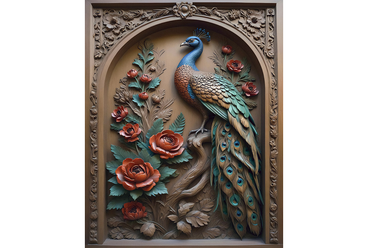 Фотообои «Павлин в китайском стиле под барельеф»