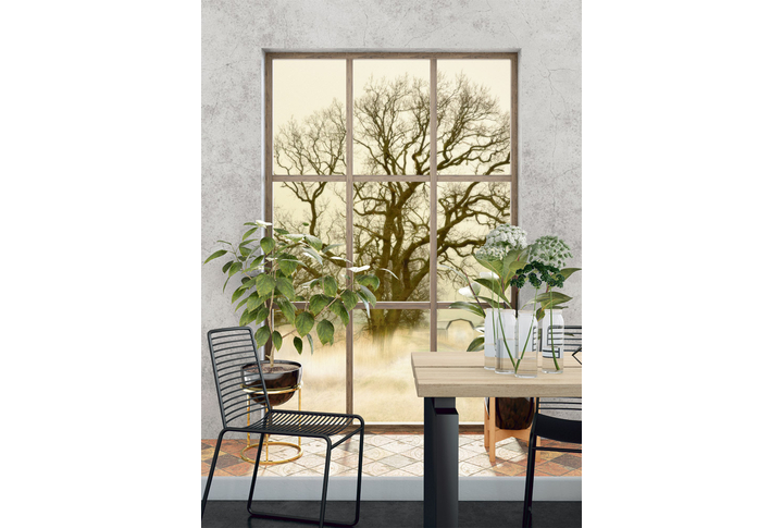 Фотообои «Окно на осеннюю природу» в интерьере