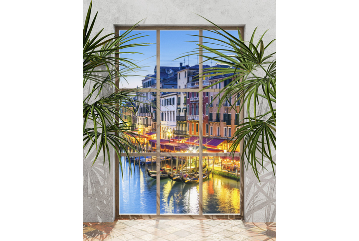 Фотообои «Окно с видом на ночную Венецию»
