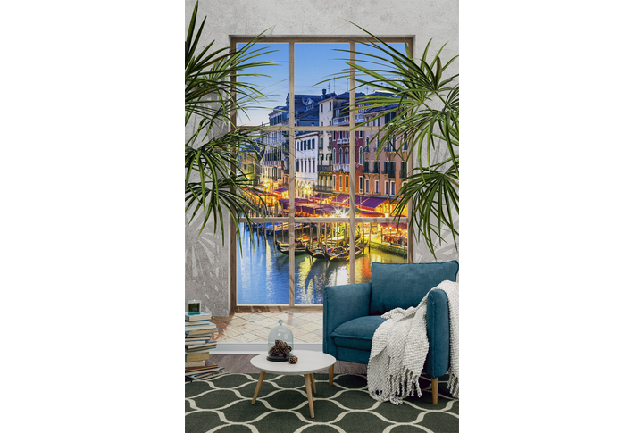 Фотообои «Окно с видом на ночную Венецию» в интерьере