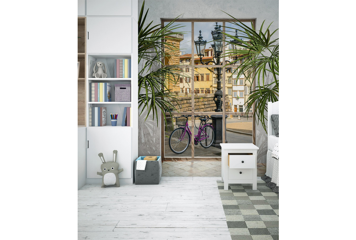 Фотообои «Окно на улицу старого города» в интерьере