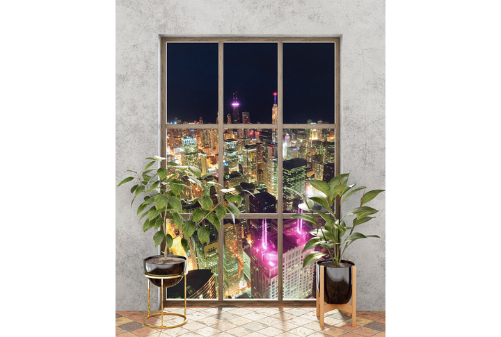 Фотообои «Окно с видом на ночной город Чикаго»