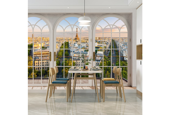 Фотообои «Окно на балконе с видом на Париж» в интерьере